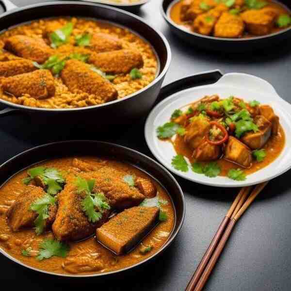 Рассыпчатый рис с баклажанами и курицей карри